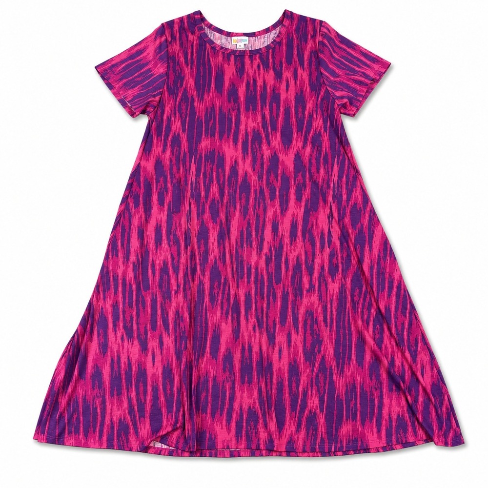 LuLaRoe Simply‎ Comfortable Maxi Dress Medium Pink Purple Abstract Ikat Pocket